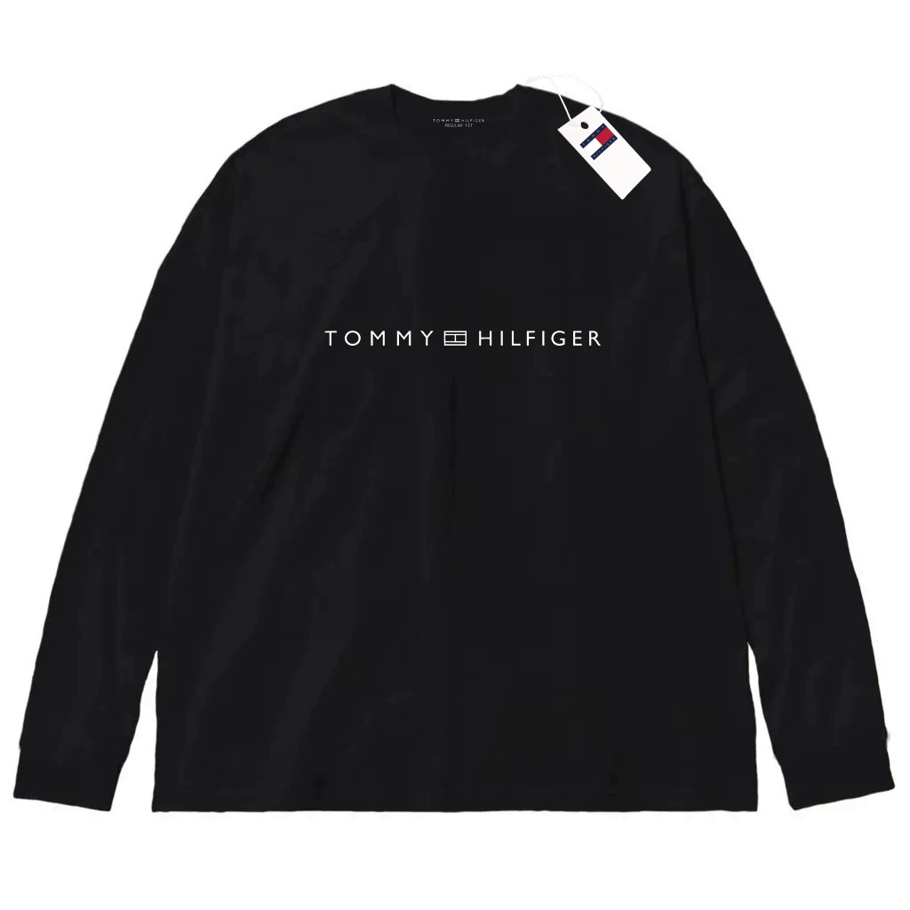 Чорний лонгслів Tommy Hilfiger White Logo унісекс Томмі Хілфігер