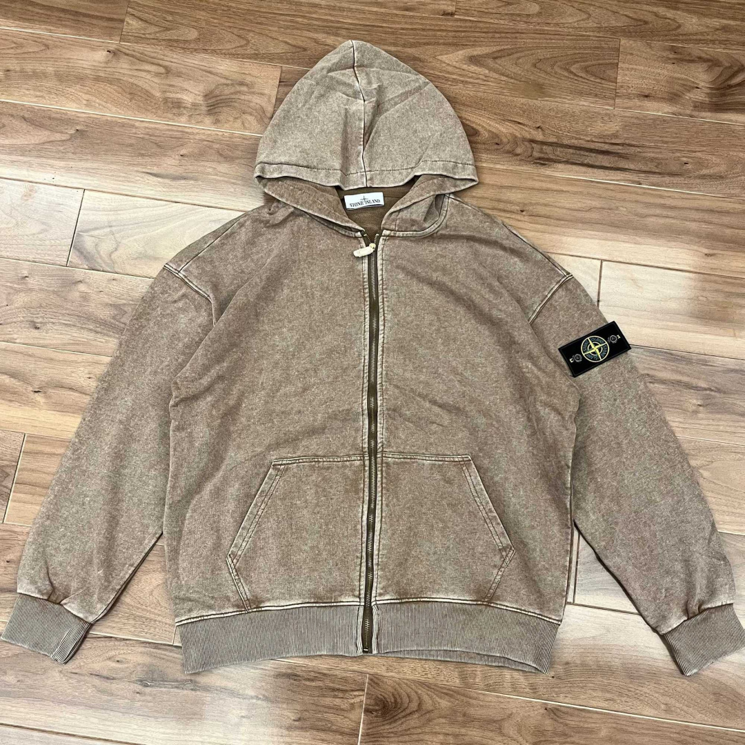 Вінтажне зіп-худі Stone Island з ефектом варки (Коричневе)